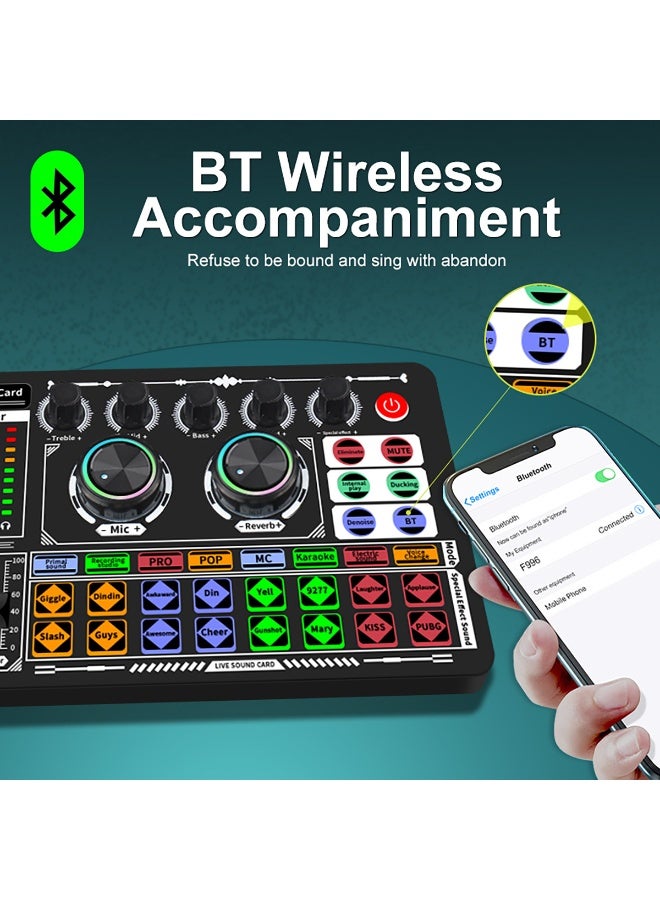 F999 Sound Card Podcast Equipment,DJ Mixer,Streaming Audio Mixer,Suitable for Live Broadcast/Tiktok/Youtube/PC/Karaoke (Black) - Image 3